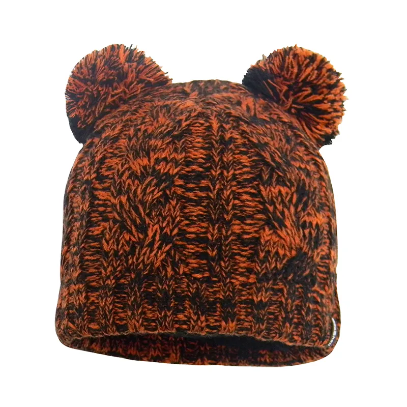 Dexshell Childrens Cable Twin Pompom Beanie in Tangelo Red